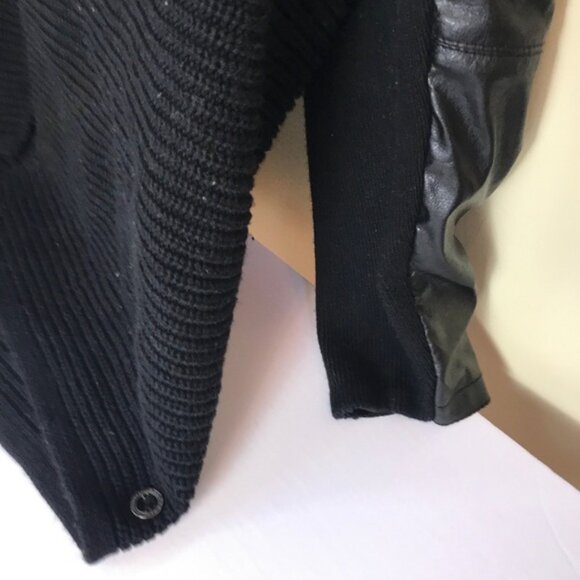 Olsen Open Cotton Leather Faux Cardigan Jacket Sweater Buckle Knit Ribbed Knit L - Picture 4 of 13